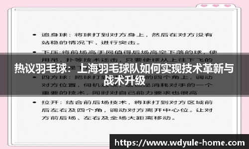 热议羽毛球：上海羽毛球队如何实现技术革新与战术升级